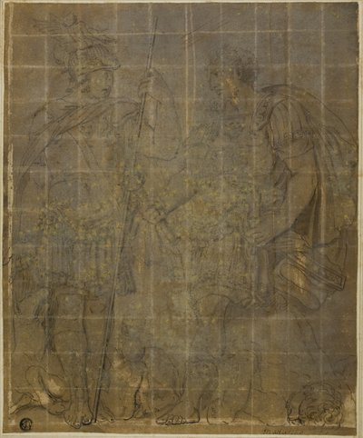 Twee Romeinse krijgers met zijwolf, Romulus en Remus door Polidoro da Caravaggio