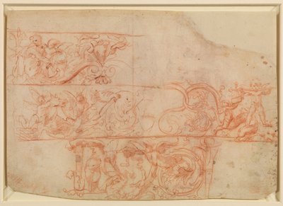 Twee staande mannelijke figuren, studies voor Evangelisten?, recto, 16e eeuw door Polidoro da Caravaggio