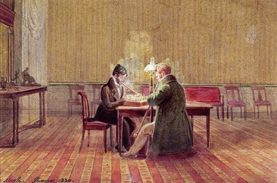 Adam Bernard Mickiewicz (1798-1855) speelt schaak met een vriend, 1830 door Polish School