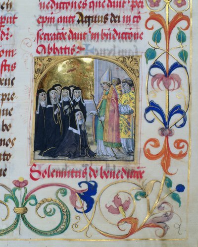 Bisschop zegent de nonnen uit het Pontificale van Bisschop Erasmus Ciolek, c.1510 door Polish School