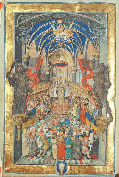 Troonsbestijging van de Koning van Polen uit het Pontificale van Bisschop Erasmus Ciolek, c.1510 door Polish School
