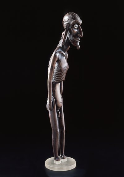 Houten figuur gesneden in de vorm van een man, van Paaseiland, voor 1894 (hout & obsidiaan) door Polynesian School