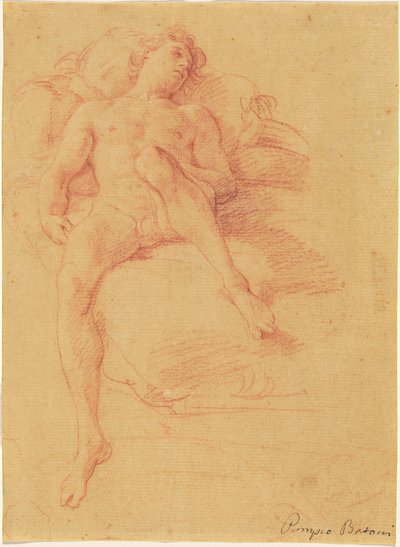 Mannelijke naakt liggend op een bed door Pompeo Batoni