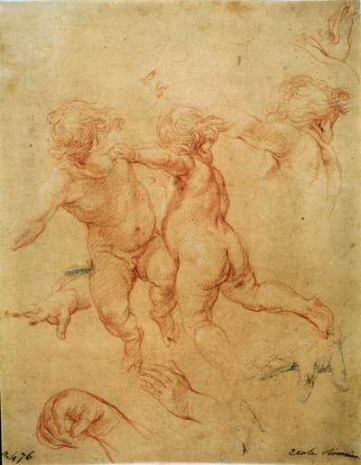 Twee vliegende putti, studie door Pompeo Batoni
