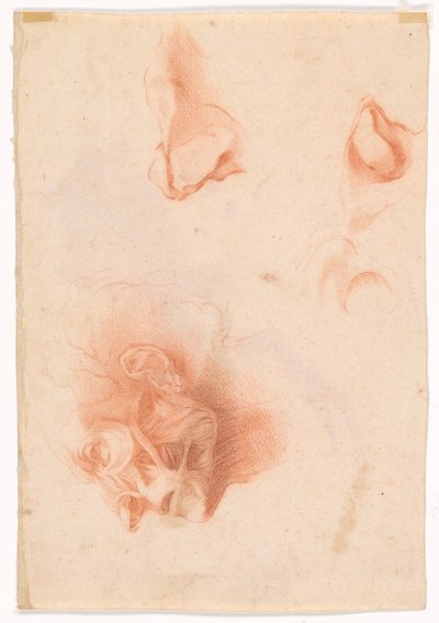Hoofd van een man, gezicht in profiel (recto); Anatomische studie, gezicht in profiel (verso) door Pompeo Girolamo Batoni