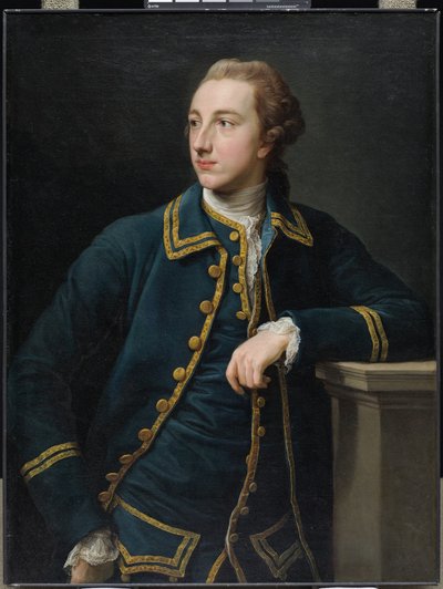 Portret van een man in een groen pak door Pompeo  Girolamo Batoni