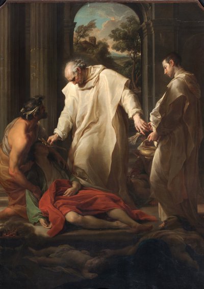De Zalige Bernardo Tolomei helpt pestslachtoffers door Pompeo Girolamo Batoni