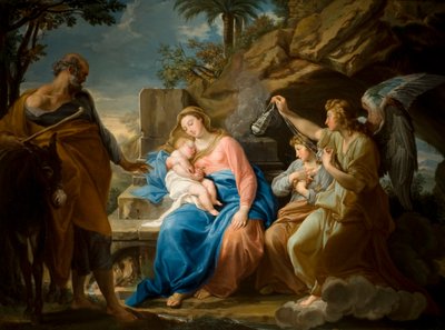 Rust tijdens de vlucht naar Egypte (detail) door Pompeo Girolamo Batoni