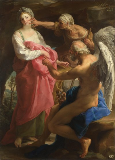De tijd beveelt de ouderdom schoonheid te vernietigen, 1746 door Pompeo Girolamo Batoni