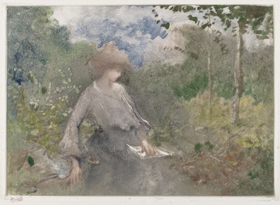 Lezen in een tuin door Pompeo Mariani