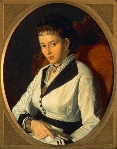 Portret van Jonge Vrouw door Pompeo Molmenti