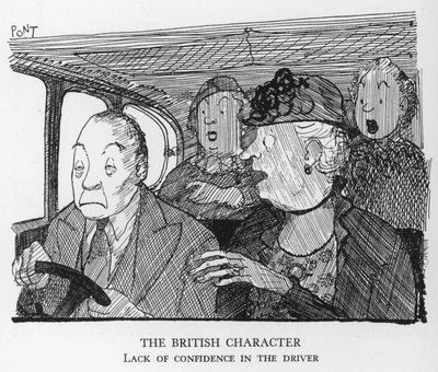 Het Britse karakter, Gebrek aan vertrouwen in de chauffeur (litho) door Pont