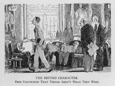 Het Britse karakter; Stevige overtuiging dat dingen niet meer zijn zoals ze waren (litho) door Pont