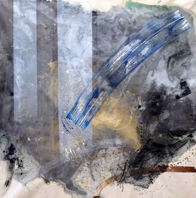 Dynamische Blauw-Gouden Stroom door Poonam Choudhary