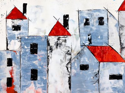Moderne stad met rode daken door Poonam Choudhary