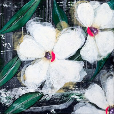 Witte abstracte bloemen door Poonam Choudhary