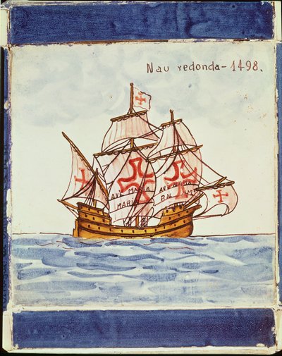 Azulejos tegel met een schip, uit Sagres, 1498 door Portuguese School