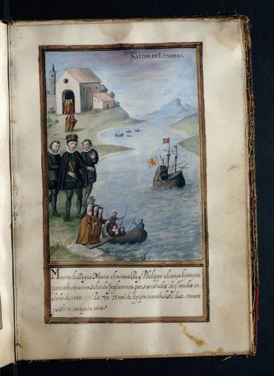 Vertrek uit Londen, uit een geschiedenis van de omzwervingen van de Syon-nonnen, samengesteld in Lissabon in het begin van de 17e eeuw door Portuguese School