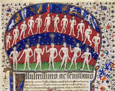 Fol.1 Tekens van de dierenriem en een groep mannen, uit 