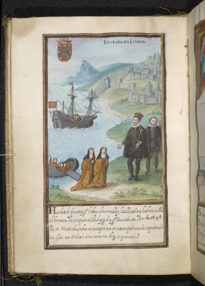 Illustratie, uit een geschiedenis van de omzwervingen van de Syon Nonnen, samengesteld in Lissabon in het begin van de 17e eeuw door Portuguese School