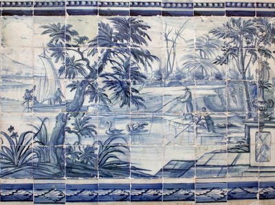 Meer vissers in Azië - Azulejos, geschilderde faience door Portuguese School