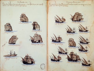 Manuscriptpagina Herinneringen van de armadas van Portugal onder Koning Manuel I (1469-1521) door Portuguese School