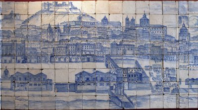 Panoramisch uitzicht op Lissabon, voor de aardbeving van 1755 door Portuguese School