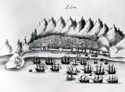 Portugese Aanval op Aden, illustratie uit Legends of India door Gaspar Correia, ca.1858 door Portuguese School