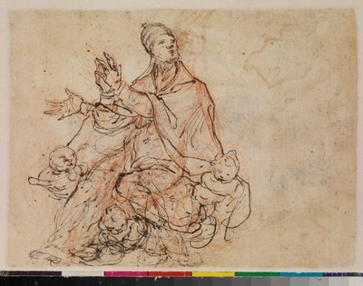 Studie voor de apotheose van een bisschop heilige, verso, 1675-99 door Portuguese School