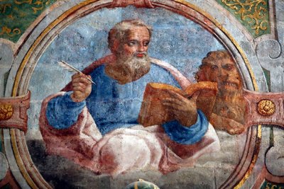 Het Klooster van Christus. Interieur van de Ronde kerk versierd met laatgotische schilderkunst en beeldhouwkunst. Sint Marcus de evangelist. Tomar. Portugal. door Portuguese School
