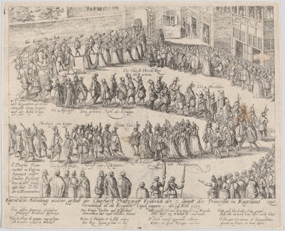 Huwelijksstoet voor het huwelijk van Elizabeth Stuart, dochter van James I, 1613 of later door Possibly by Abraham Hogenberg.