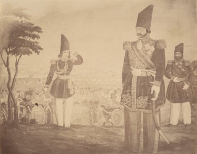 [Een Perzische revue in een schilderij dat ooit toebehoorde aan Ardeshir Mirza, oom van de koning.] door Possibly by Luigi Pesce.
