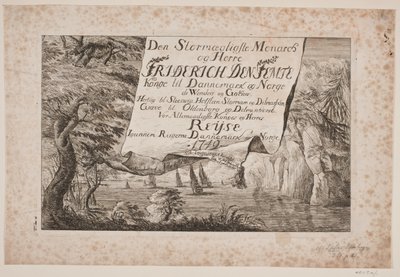Titelblad voor de reis van koning Frederik V door Denemarken en Noorwegen 1749 door Poul Isac Grønvold
