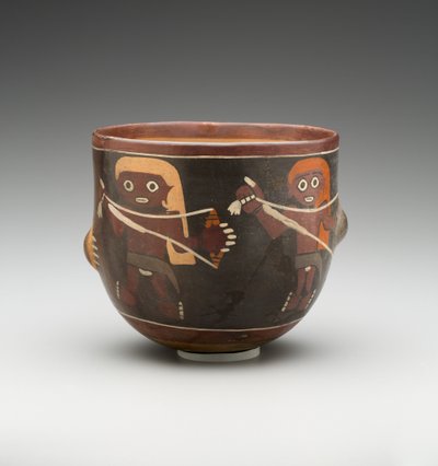 Kom versierd met mannen die spinnen door Pre Columbian Pre Columbian