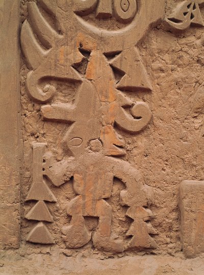 Detail van de reliëfs op de Tempel Huaca el Dragon (steen) door Pre Columbian Pre Columbian