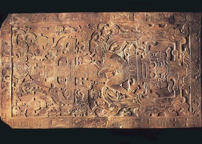 Het graf van koning Pakal uit de Tempel van de Inscripties, Palenque, 615-683 door Pre Columbian art