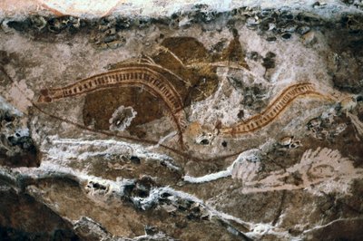 Aboriginal rotsschildering, site van de Ubirr grotten, Kakadu Nationaal Park, Australië (schilderij) door Prehistoric Prehistoric