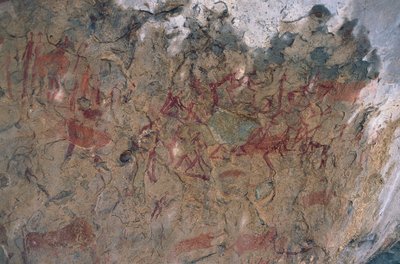 Menselijke en dierfiguren (rotsschildering) door Prehistoric Prehistoric