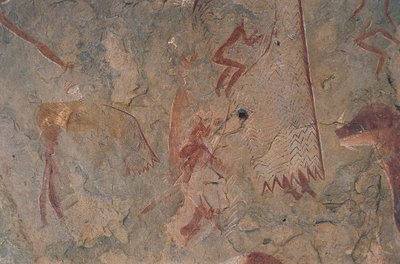 Menselijke en dierlijke figuren (rotschildering) door Prehistoric Prehistoric