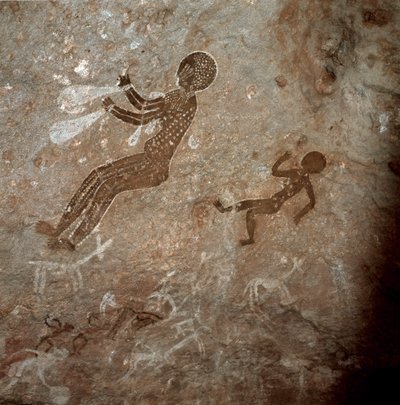 Menselijke figuren. Rotsschilderingen, 8000-7000 v.Chr. door Prehistoric Prehistoric