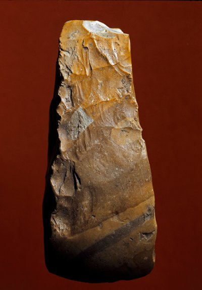 Prehistorie: chopper-type werktuig van lithische vervaardiging uit Kjokkenmoddinger, Denemarken. Paleolithicum. Verona, Museo Civico di Storia Naturale, Italië door Prehistoric Prehistoric