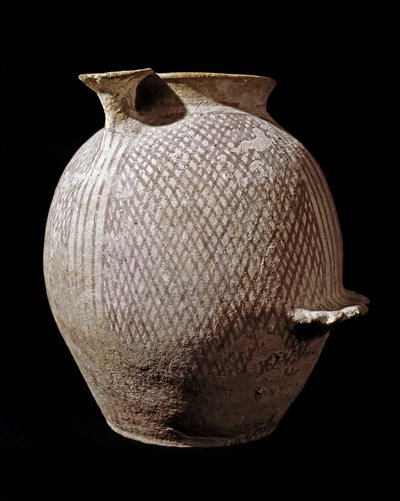 Prehistorie: polychrome keramische vaas uit Jericho. 3000-2100 v.Chr. Amman, Archeologisch Museum, Jordanië door Prehistoric Prehistoric