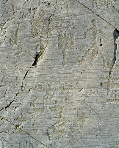 Prehistorie, Camunni-beschaving, rotstekeningen: gravure van jachttaferelen en het dagelijks leven in een dorp door Prehistoric Prehistoric