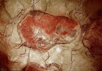 Prehistorie: rustende bizon rotsschildering van het Boven-Paleolithicum (Magdalenien) door Prehistoric Prehistoric