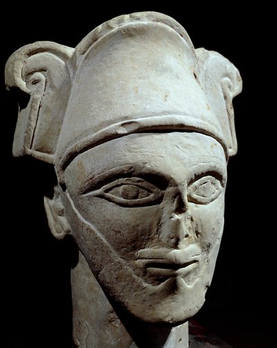 Prehistorie: hoofd van een Semitische chef in steen. Egyptische en Bedoeïen invloeden. IJzertijd. Amman, Nationaal Museum, Jordanië door Prehistoric Prehistoric