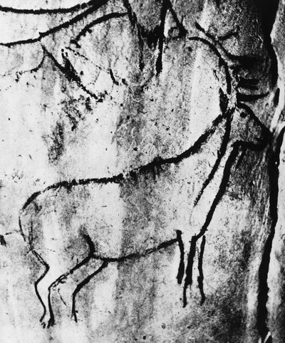 Prehistorie: voorstelling van een hert in de grot van Niaux in Ariège - fotografie door Prehistoric Prehistoric
