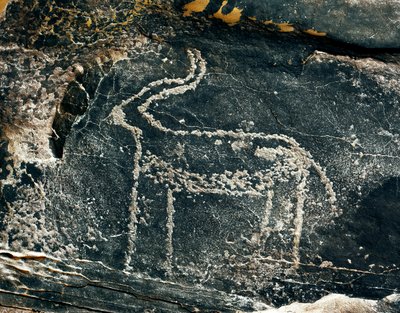 Prehistorie, rotstekeningen: grafrots met de voorstelling van een antilope door Prehistoric Prehistoric