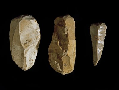 Prehistorie: diverse vuurstenen gereedschappen. Tijd van het Mesolithicum. Uit Umbrië. Perugia, Museo Archeologico Nazionale dell