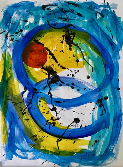 Dynamisch blauw-geel abstract door Preston Harmon