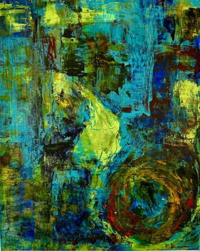Dynamische abstracte wervelingen in blauwgroen door Preston Harmon